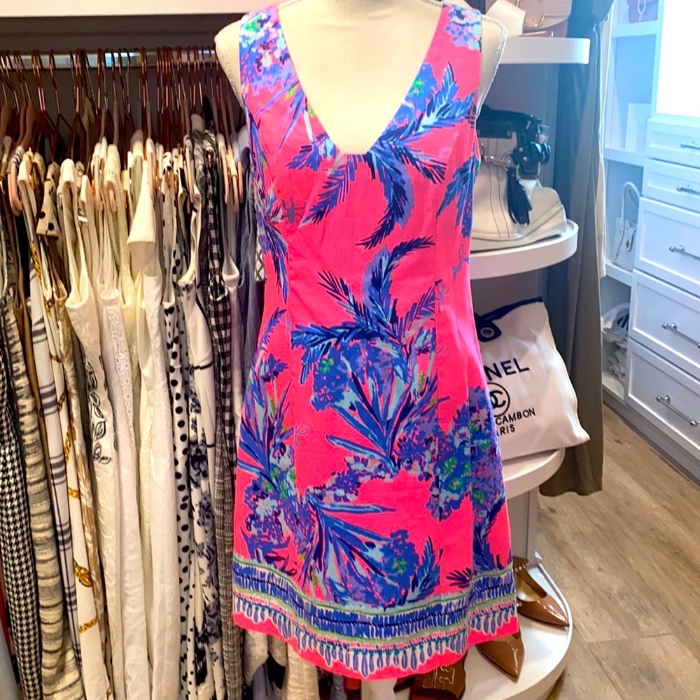 Lilly Pulitzer Pink Tropical Print Sleeveless Shift Dress